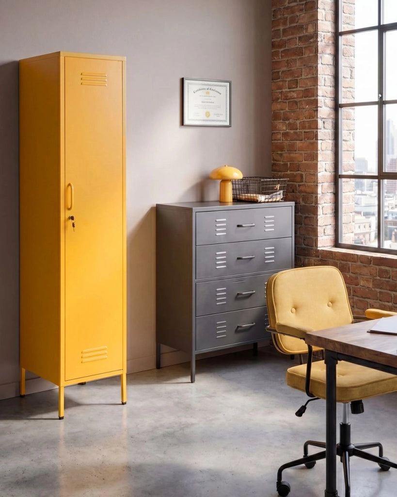 Armadietto mobile contenitore Armadietto In Metallo Giallo Con 5 Ripiani E Binario Moderno Home Office