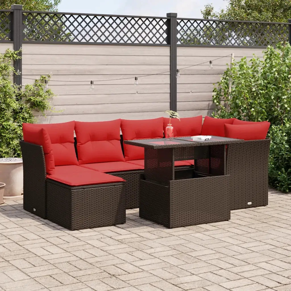Set Divani Giardino 7 pz con Cuscini Marrone Polyrattan Acacia 3326195