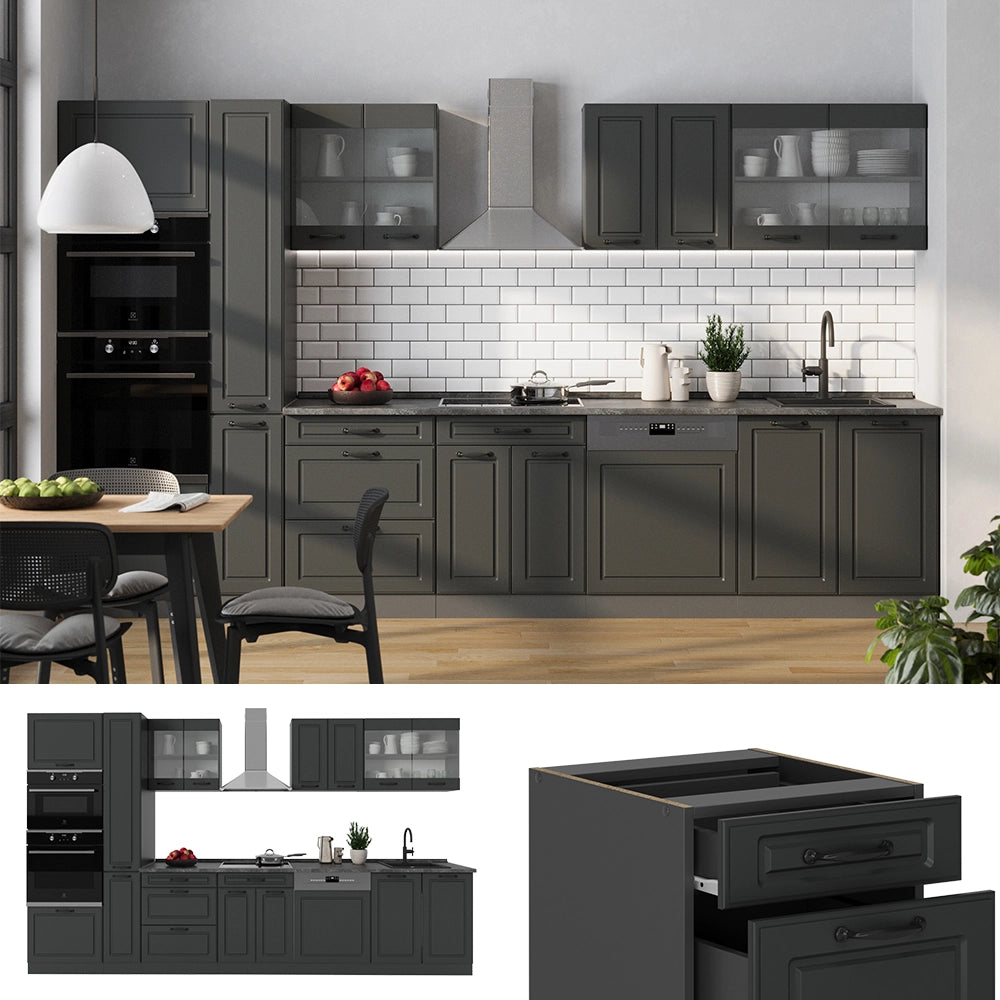 Vicco Cucina completa  Casa di campagna antracite/antracite 350 cm , PL Rovere