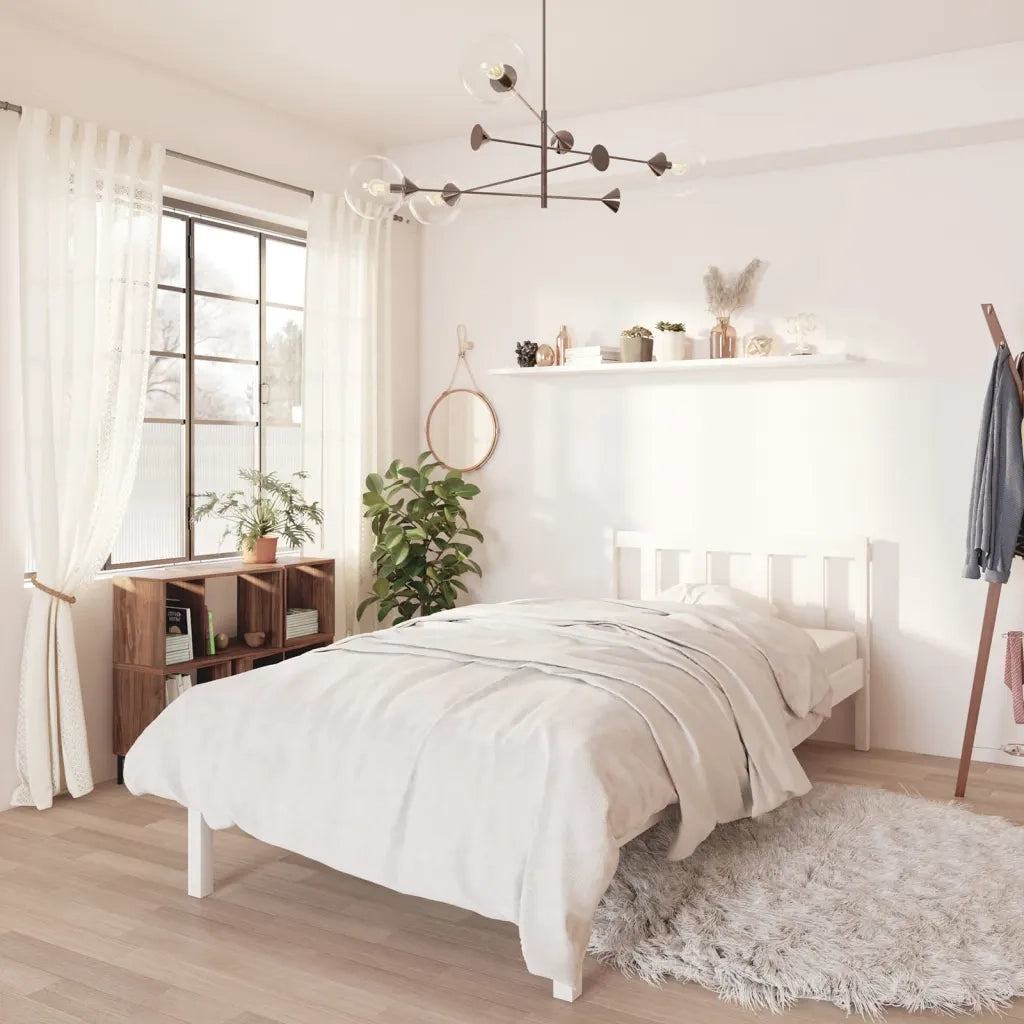 Giroletto-Struttura Letto Bianco in Legno Massello di Pino 90x190 cm Single 761688