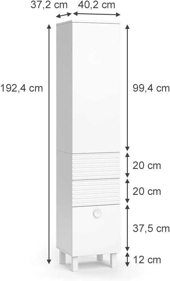Armadio per il bagno Sola, Bianco, 40.2 x 192.4 cm con anta e cassetti, adatto al montaggio a parete per spazio di archiviazione aggiuntivo