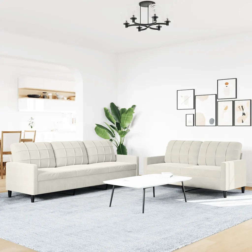 vidaXL Set di Divani 2 pz con Cuscini Crema in Velluto