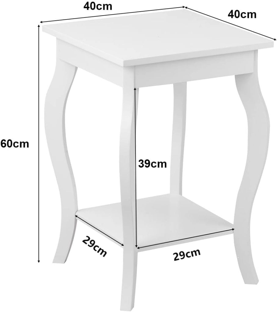 Comodino, Comodino da Divano a 2Livelli, Tavolino per la Camera da Letto, Capacità di peso di 17 kg, 40 x 40 x 60 cm (2, bianco)