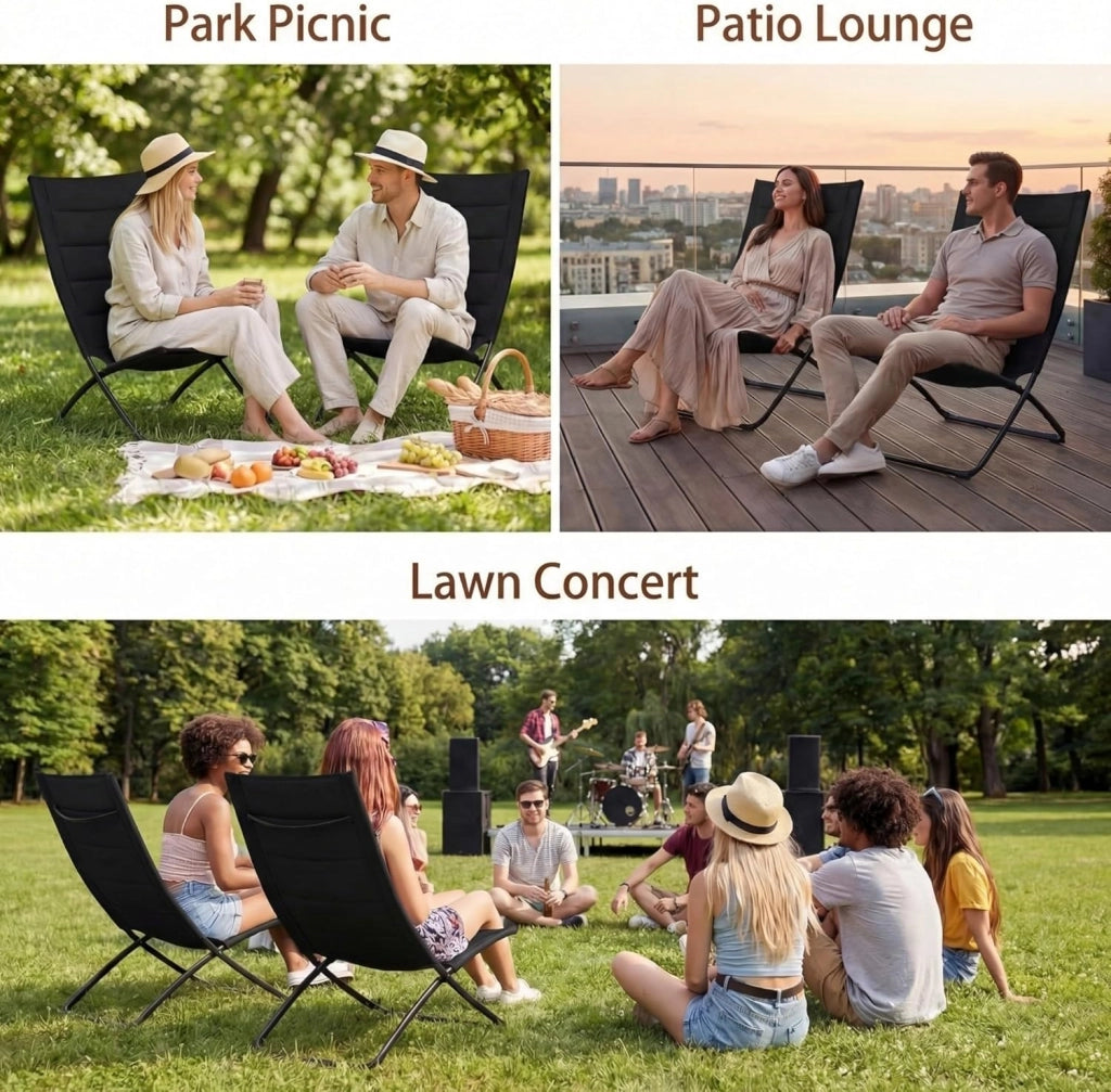 Set di 2 sedie pieghevoli, portatili, da campeggio con telaio in metallo, pieghevoli, con piedini antiscivolo, portata 180 kg, sedia a sdraio per pesca, picnic, piscina, giardino, balcone