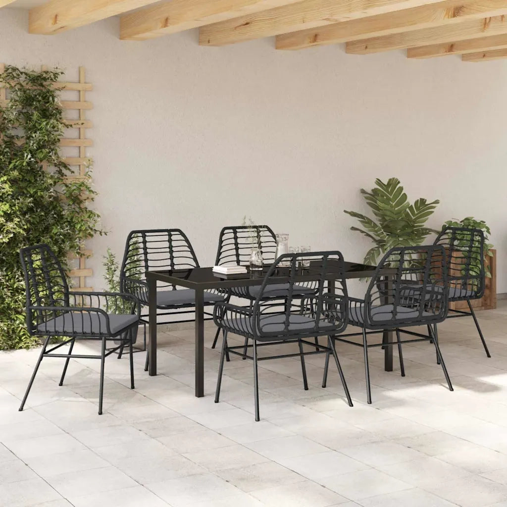Set da Pranzo per Giardino 7 pcs Nero polyrattan 3380859
