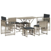 Set da Pranzo da Giardino 7 pz Cuscini Polyrattan Grigio Chiaro