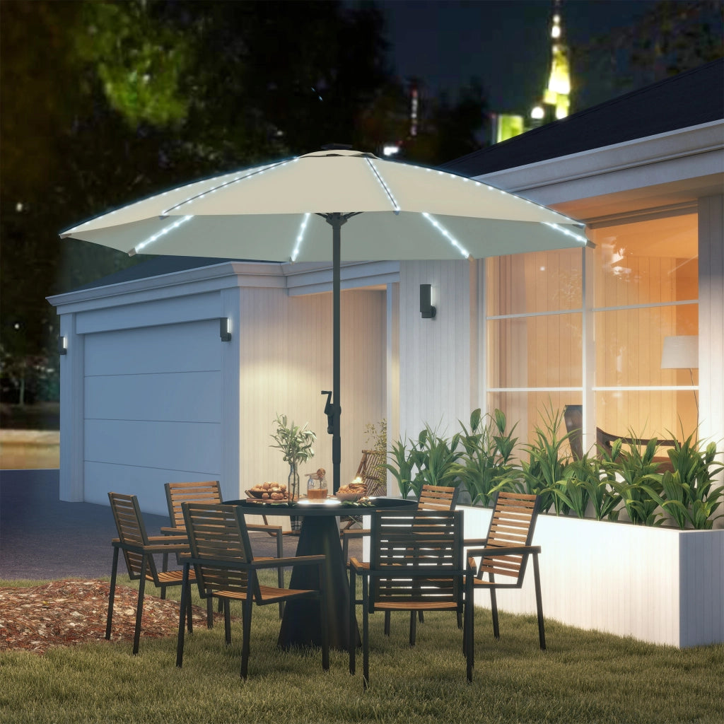 Ombrellone da Giardino con Luci LED e Manovella ¨C Zephmum ¨C Crema ?300x256 cm