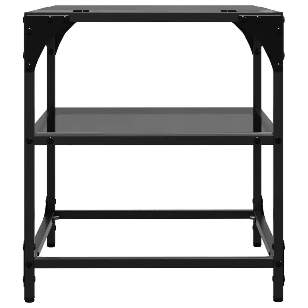 Tavolini da Salotto con Piano Vetro Nero 2pz 40x40x45cm Acciaio