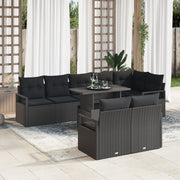 Set Divano da Giardino 9 Pezzi con Cuscini Nero Polyrattan