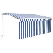 Tenda Sole | Tenda parasole Retrattile Manuale con Parasole 3,5x2,5 m Blu Bianco
