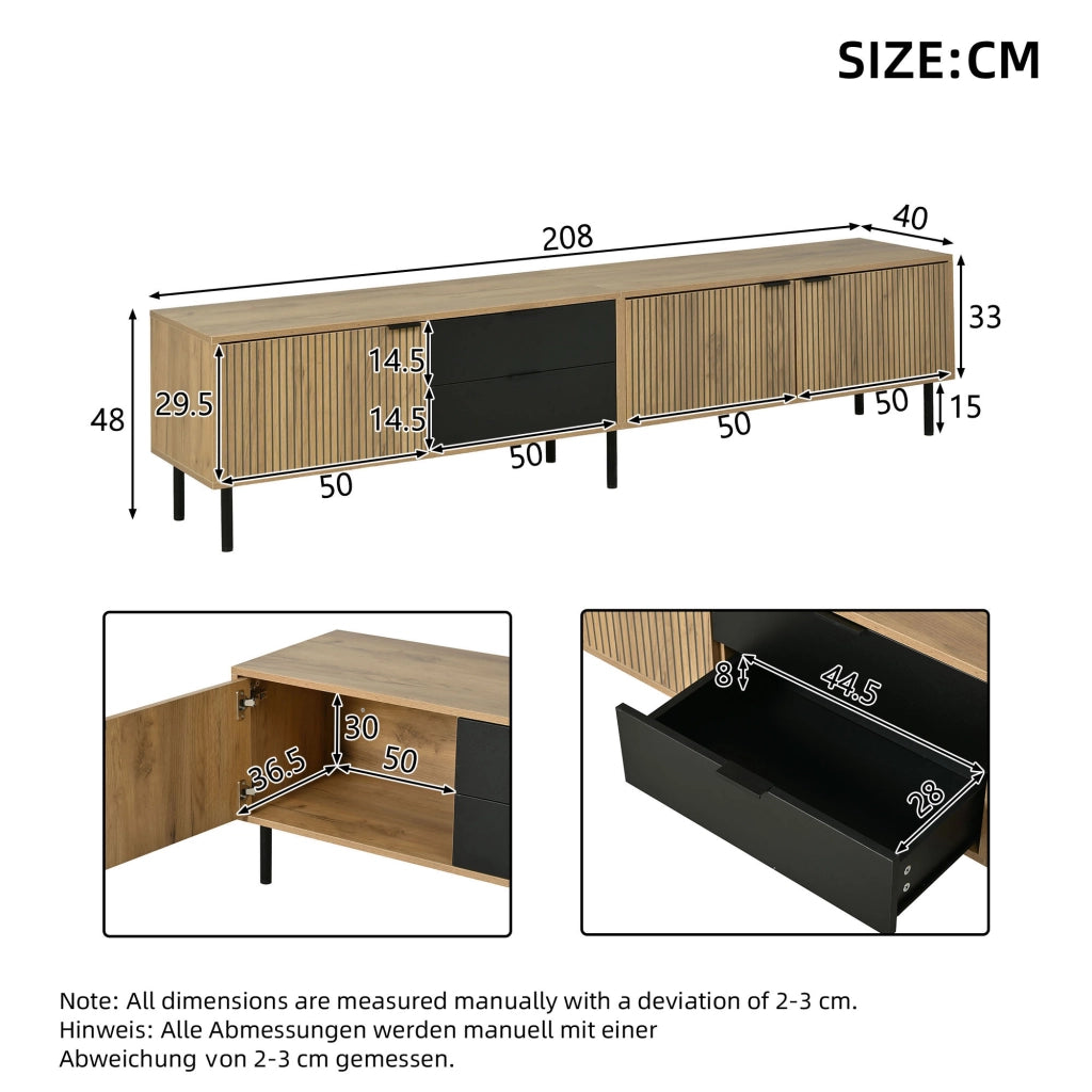 Mobile TV con Cassetti e Ante ¨C MINIMAL ¨C Truciolato, 208x40x48 cm