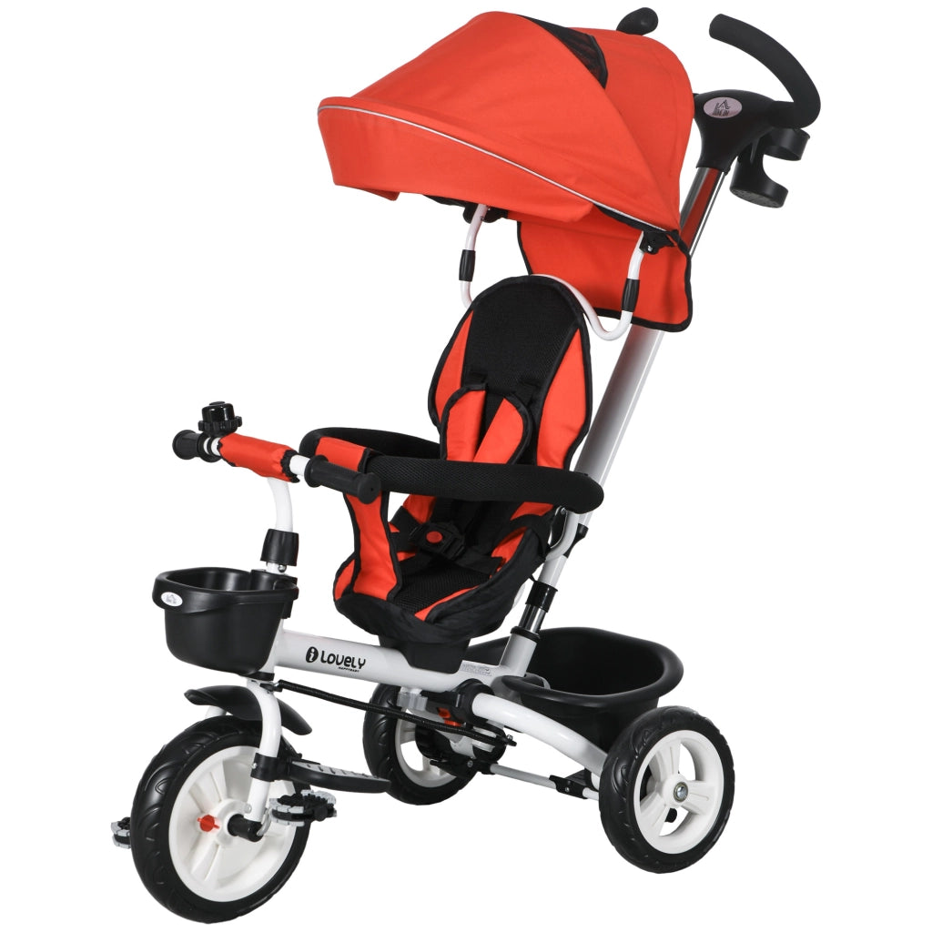 Triciclo Bambini 6 in 1 con Maniglia, Cestino, Cintura ¨C zephmum ¨C Rosso