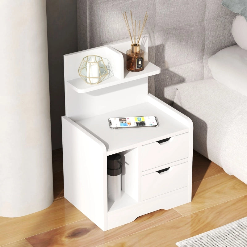 Comodino con 2 cassetti e ripiano aperto, in legno, per camera da letto e soggiorno, bianco, 40 × 30 × 60 cm