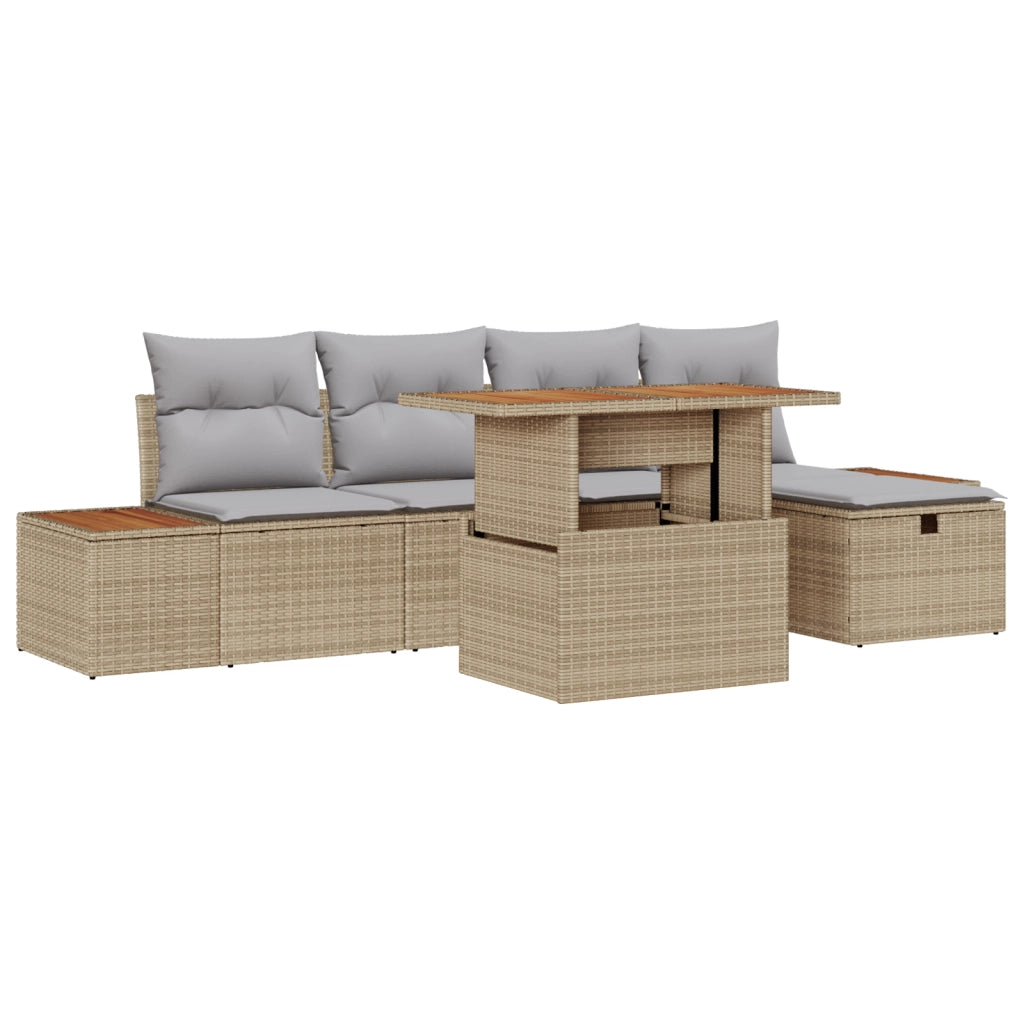 Set di Divani da Giardino con Cuscini Beige Polyrattan