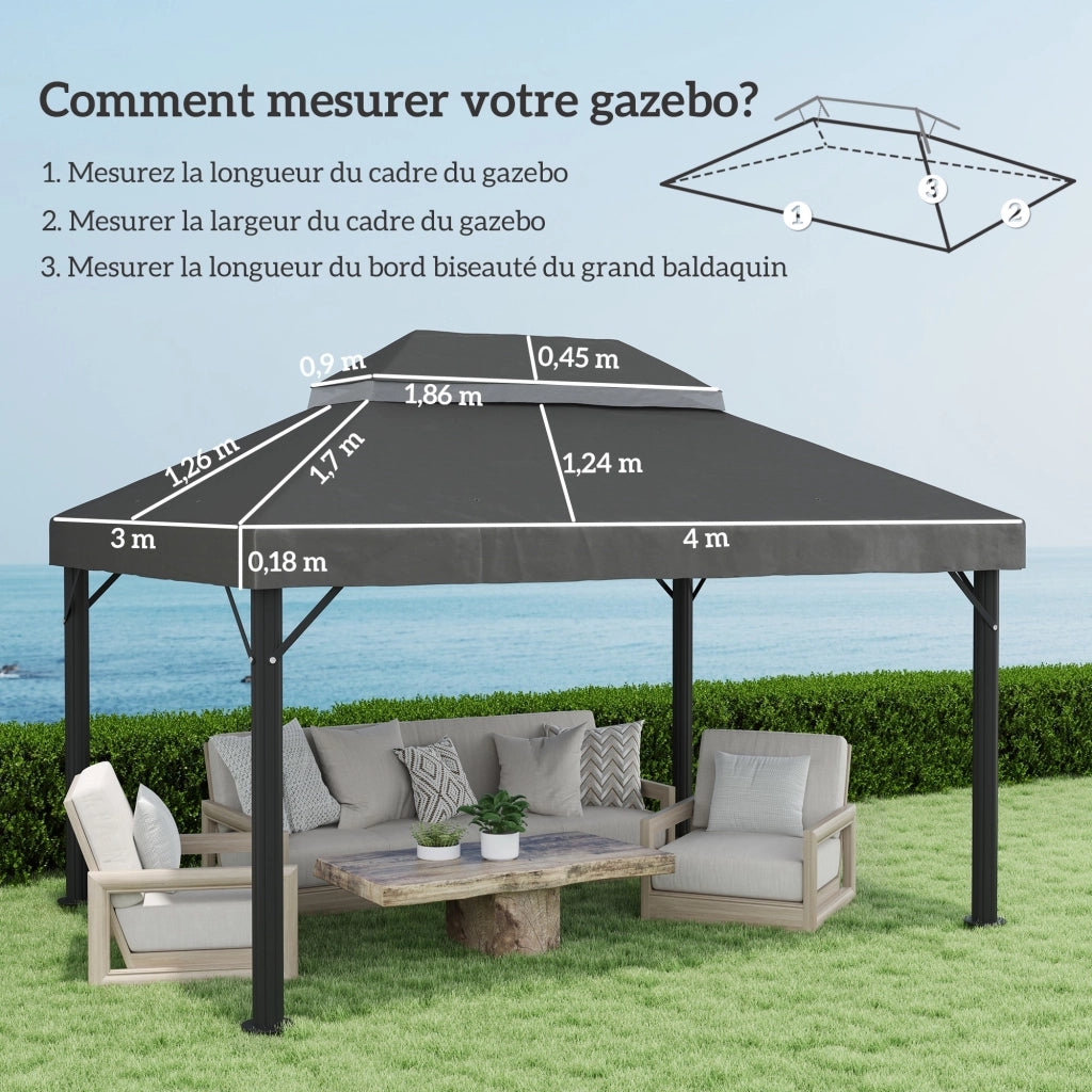 Tenda da giardino 4x3m ¨C Minimal ¨C grigio, doppio tetto, poliestere 370g/m2