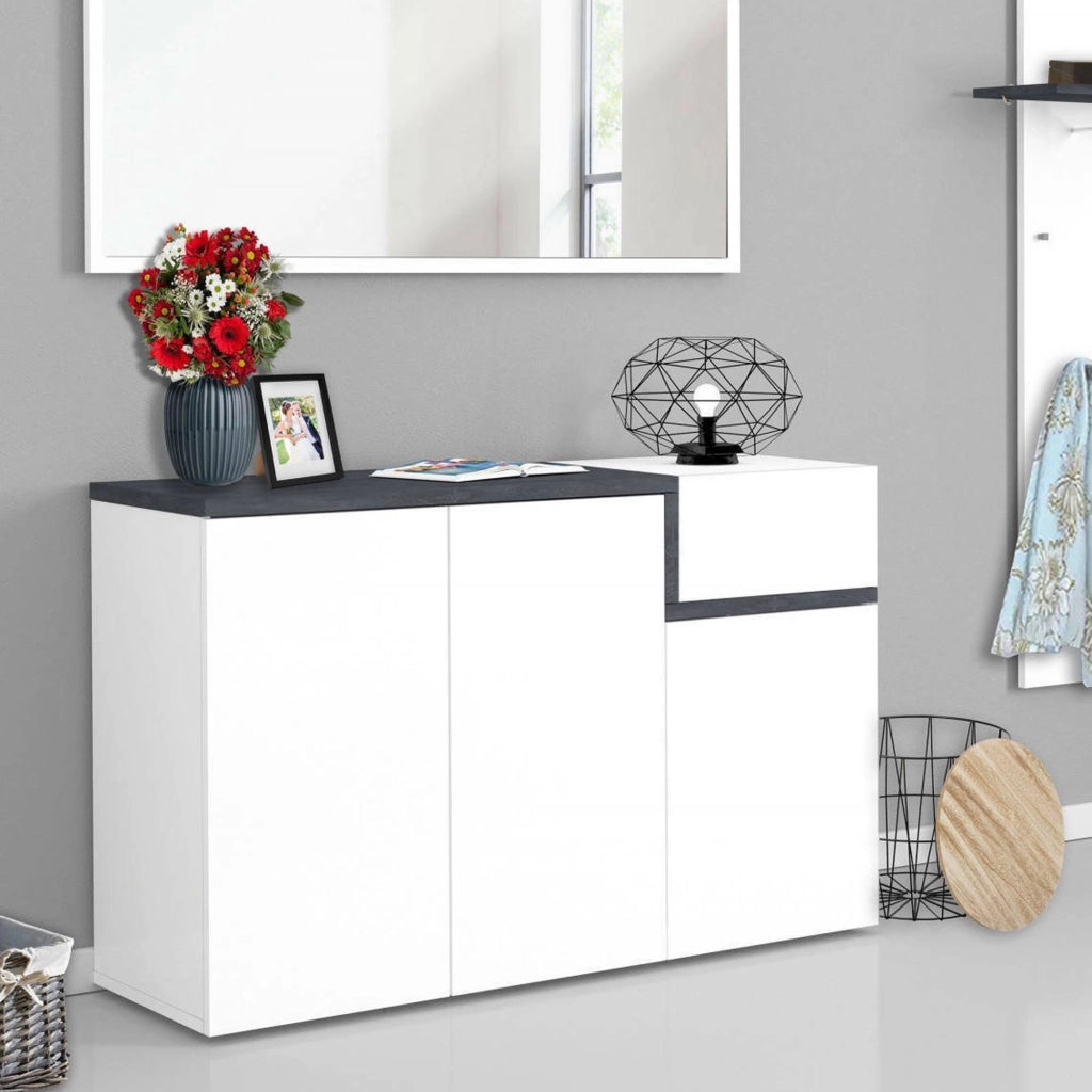 Mobile Portascarpe Anist, Scarpiera 22 Paia Made in Italy, 120x40x80h cm Bianco Lucido