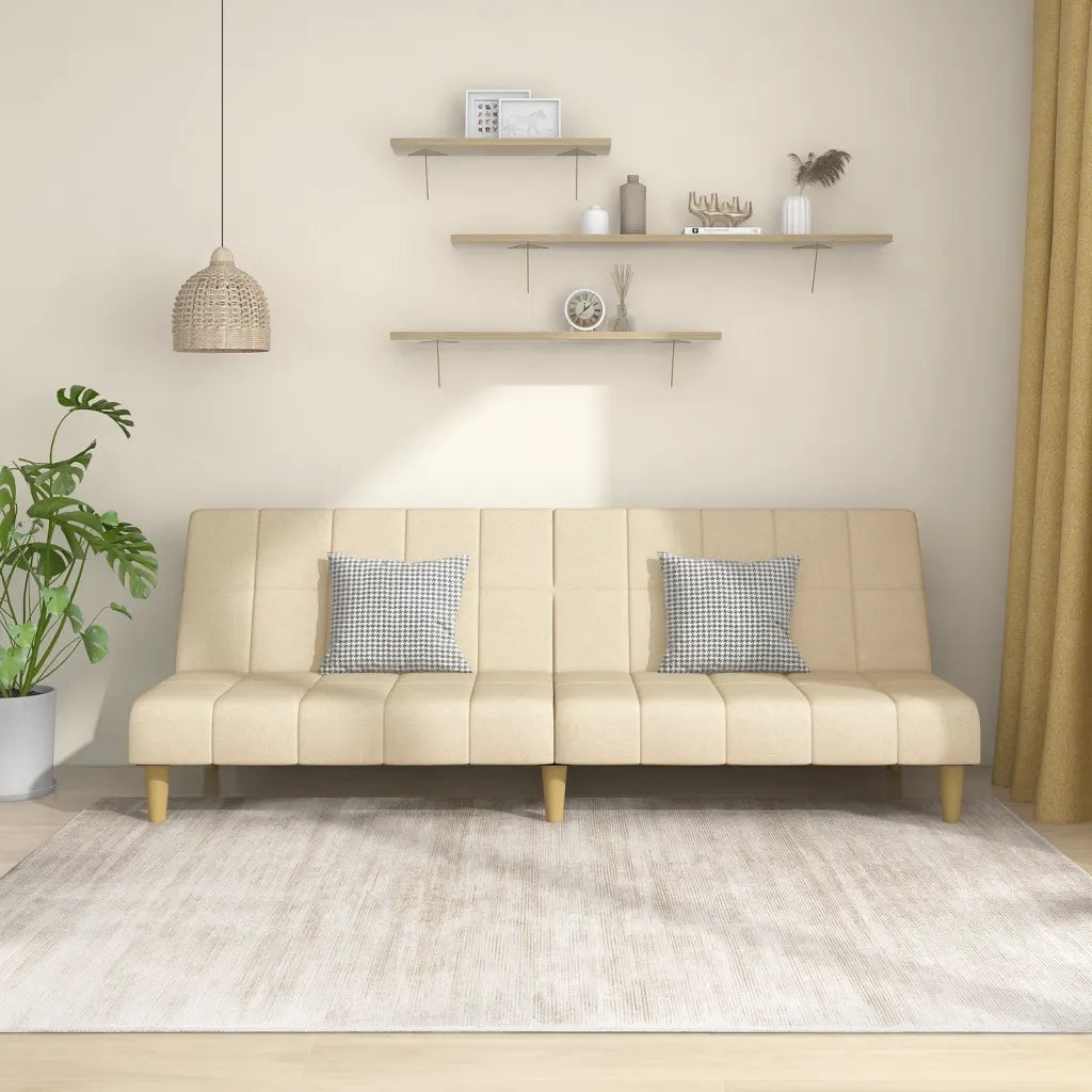 Divano Letto a 2 Posti Crema in Tessuto 375829