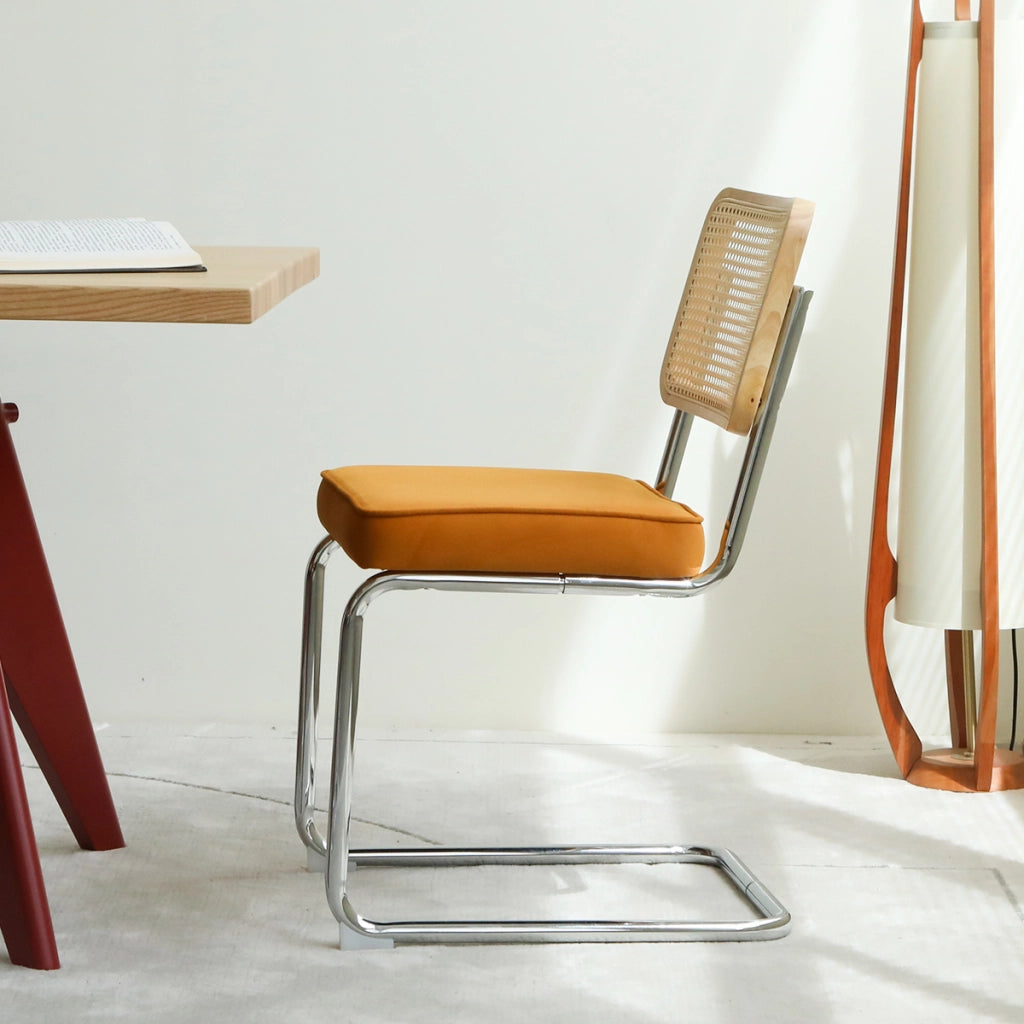 Sedie da Pranzo Set 4 Pezzi ¨C MINIMAL ¨C Velluto e Rattan, Gambe in Metallo, Imbottite, Moderne