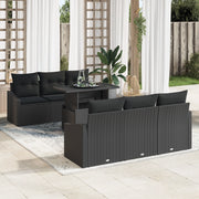 Set divano da giardino 7 pezzi con cuscini neri in polirattan