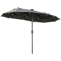 Ombrellone Doppio, Ombrello da Terrazza, Inclinabile, con Pannello Solare, 35 LED, struttura in acciaio, grigio, 2,92 x 1,50 x 2,18 m