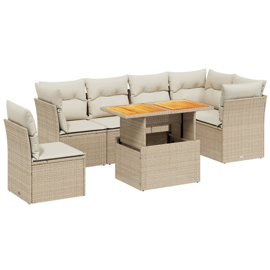 Set Divani da Giardino 7 pz con Cuscini Beige in Polyrattan 3270855