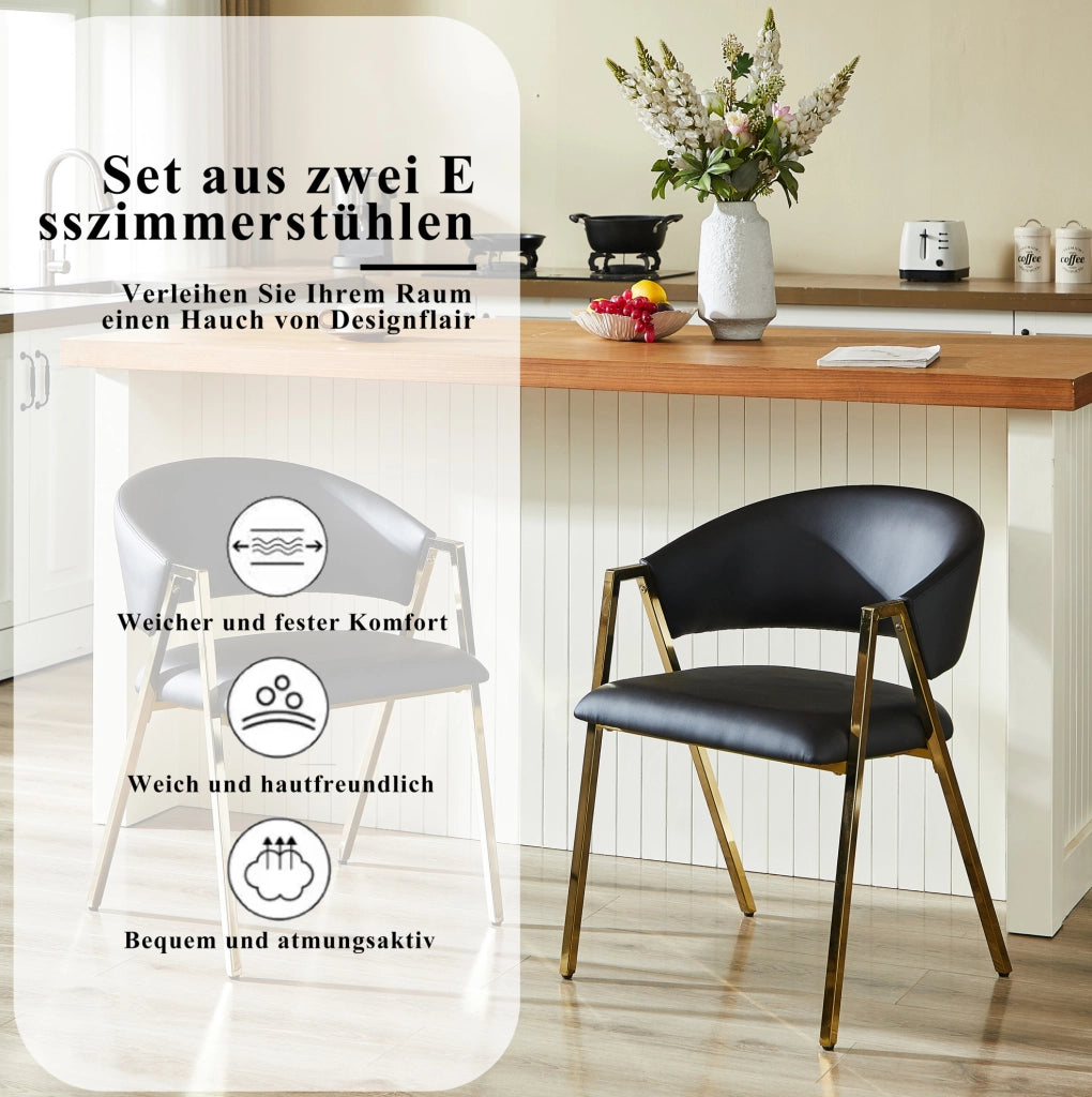 Sedia da pranzo nera con struttura in metallo color oro