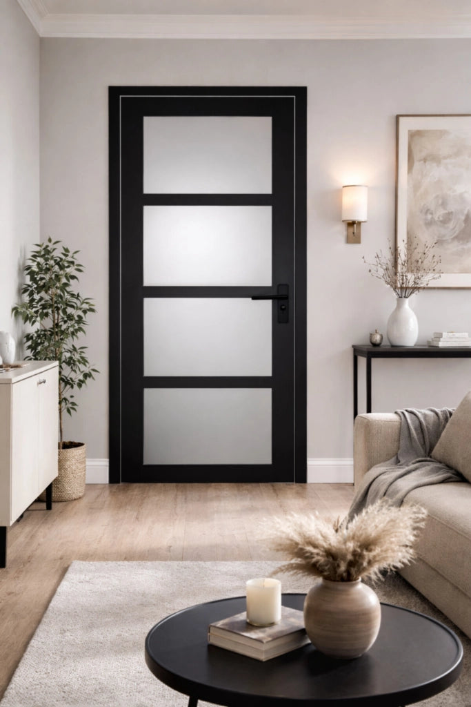 Blocco porta Telia in vetro nero H204 x L83 Pannello laterale a spinta sinistro + maniglia