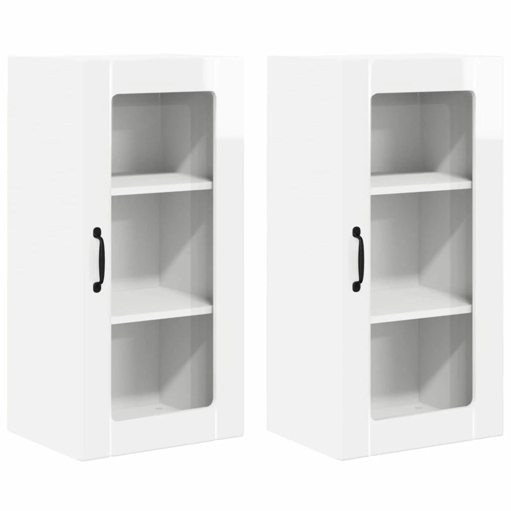 Mobile in vetro da parete PORTO 2 pcs Bianco Lucido 885344
