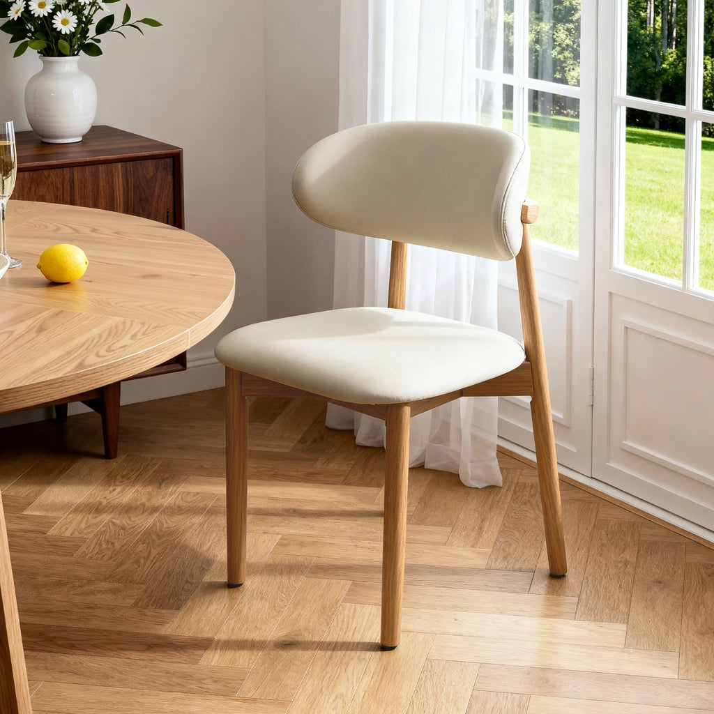 Sedia da sala da pranzo ergonomica set da 2 con piedini antiscivolo e struttura in legno di quercia PU bianco