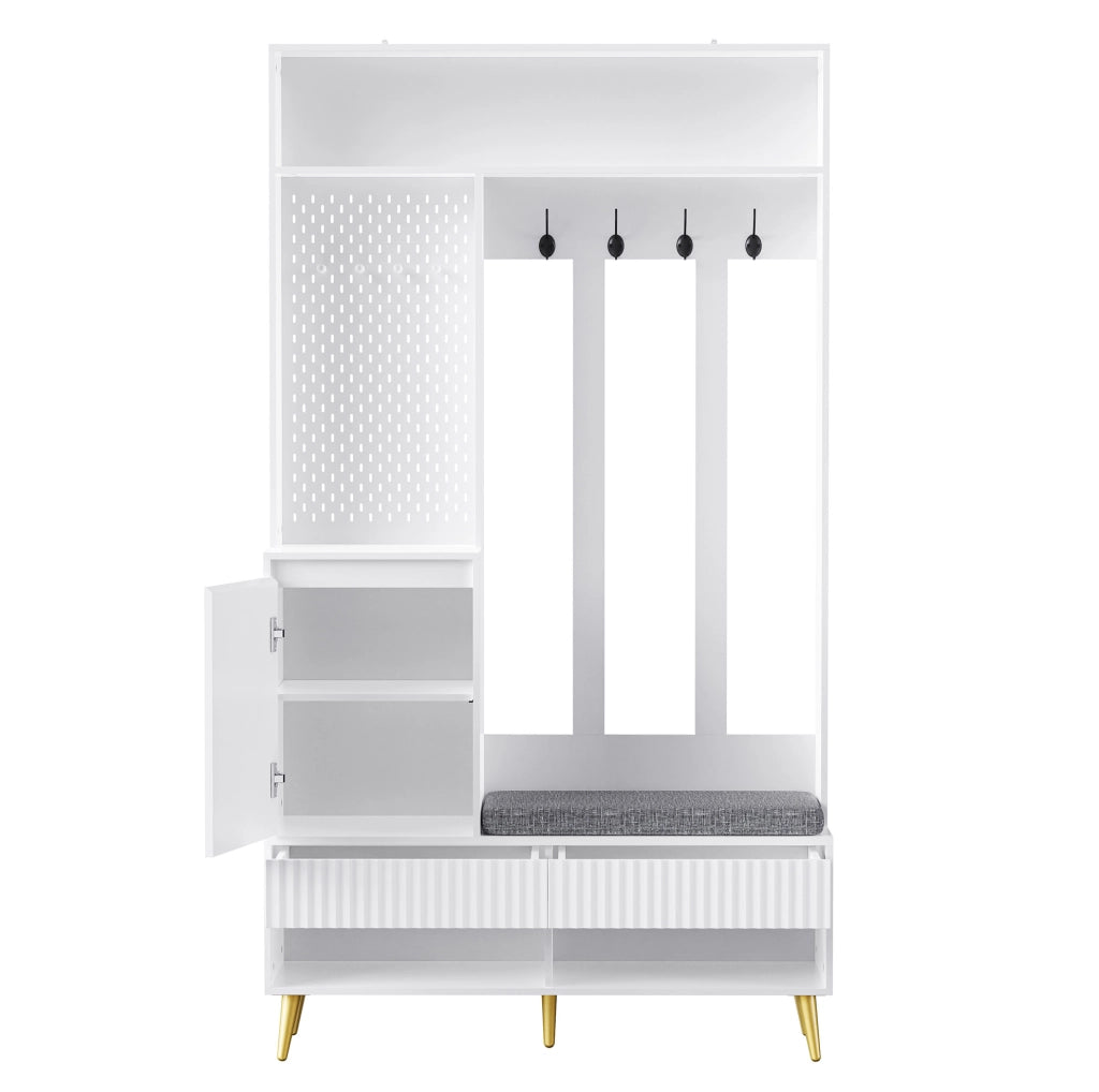 Set guardaroba da ingresso con panca e contenitore, bianco