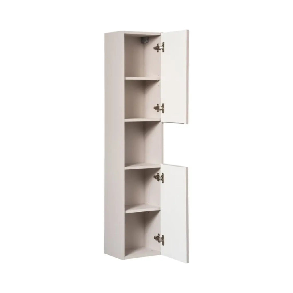 Set VANO cashmere e bianco 110cm: mobile sottolavabo con cassetti + lavabo da appoggio bianco scanalato + colonna
