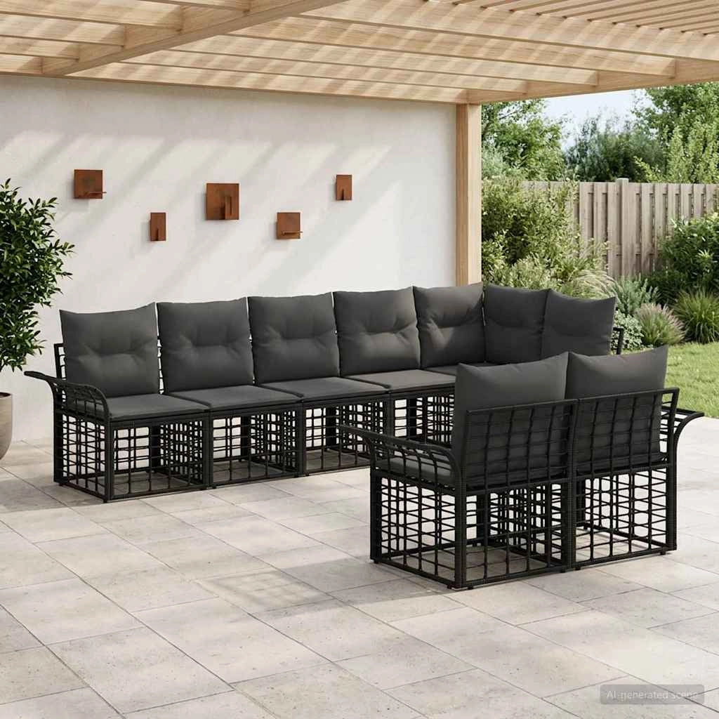 Set di divani da esterno 8 pz Nero e Grigio scuro polyrattan 3437729