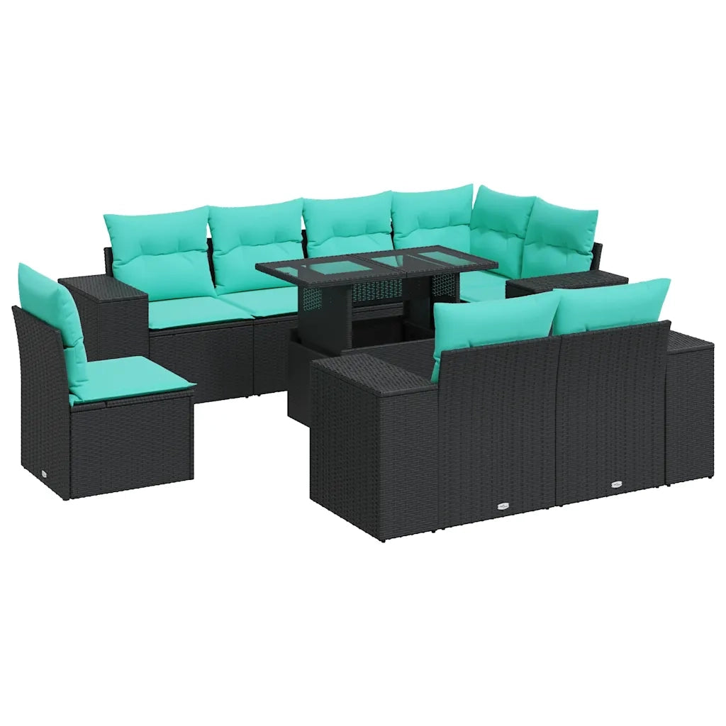 Set Divani Giardino 9 pz con Cuscini Nero in Polyrattan Acacia 3326818