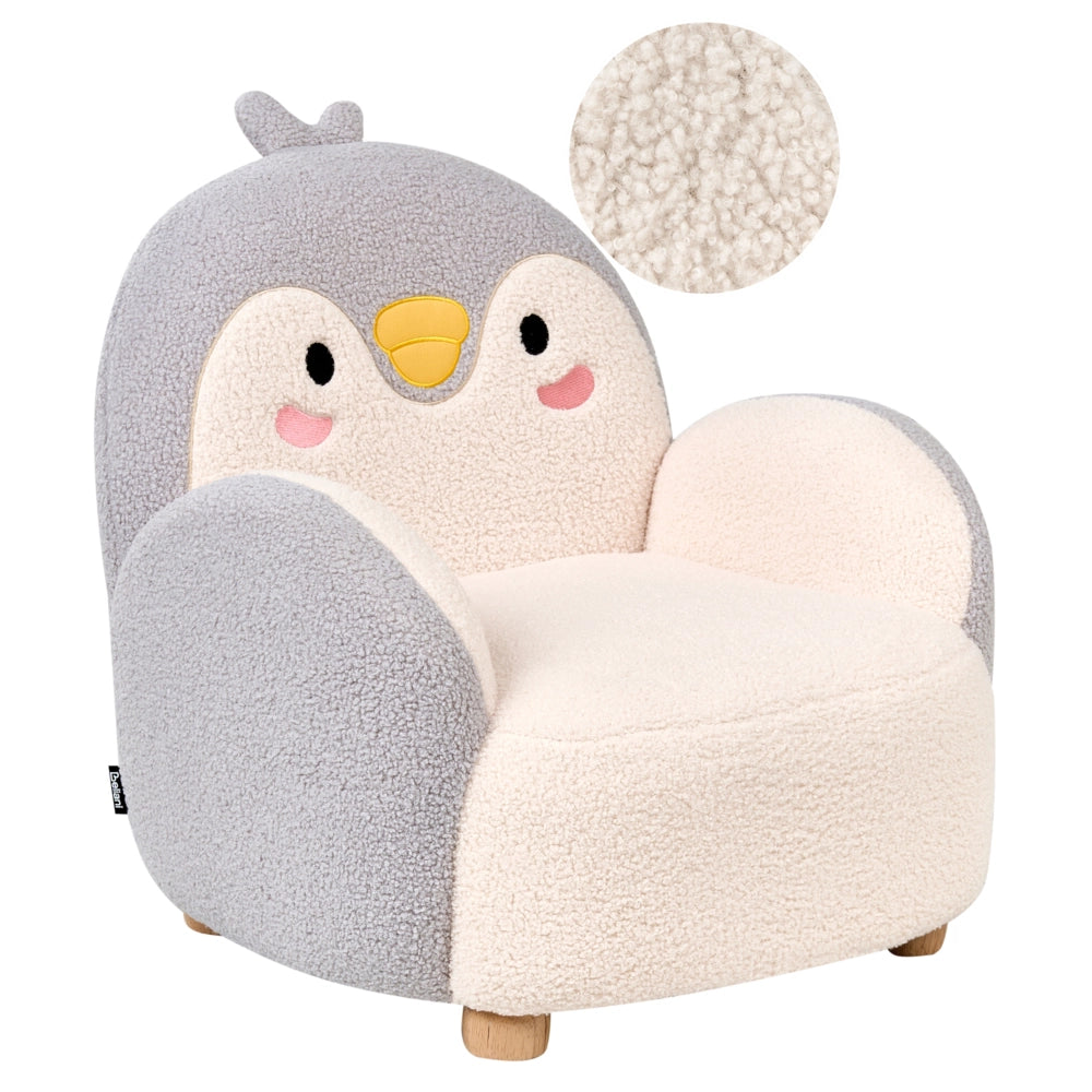 Poltrona per bambini Pinguino bouclé Grigio Imbottito Sedia bassa per bambini Forma