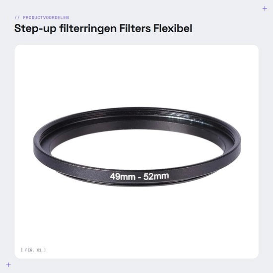 Filtro a step-up - Adatta da lenti per macchina fotografica - Compatibile con lenti da 49 mm a 52 mm - Con adattatore per obiettivi - Eseguibile in metallo
