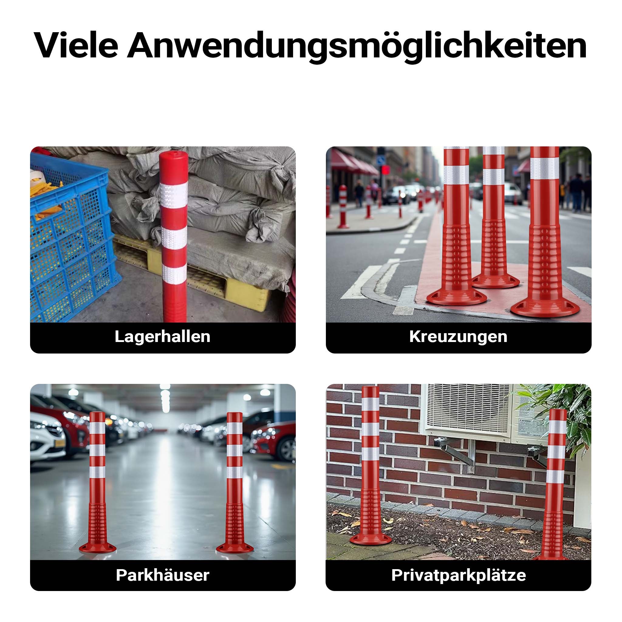 Paletto segnaletico flessibile catarifrangente, 2 paletti delimitatori da 75 cm con viti di montaggio