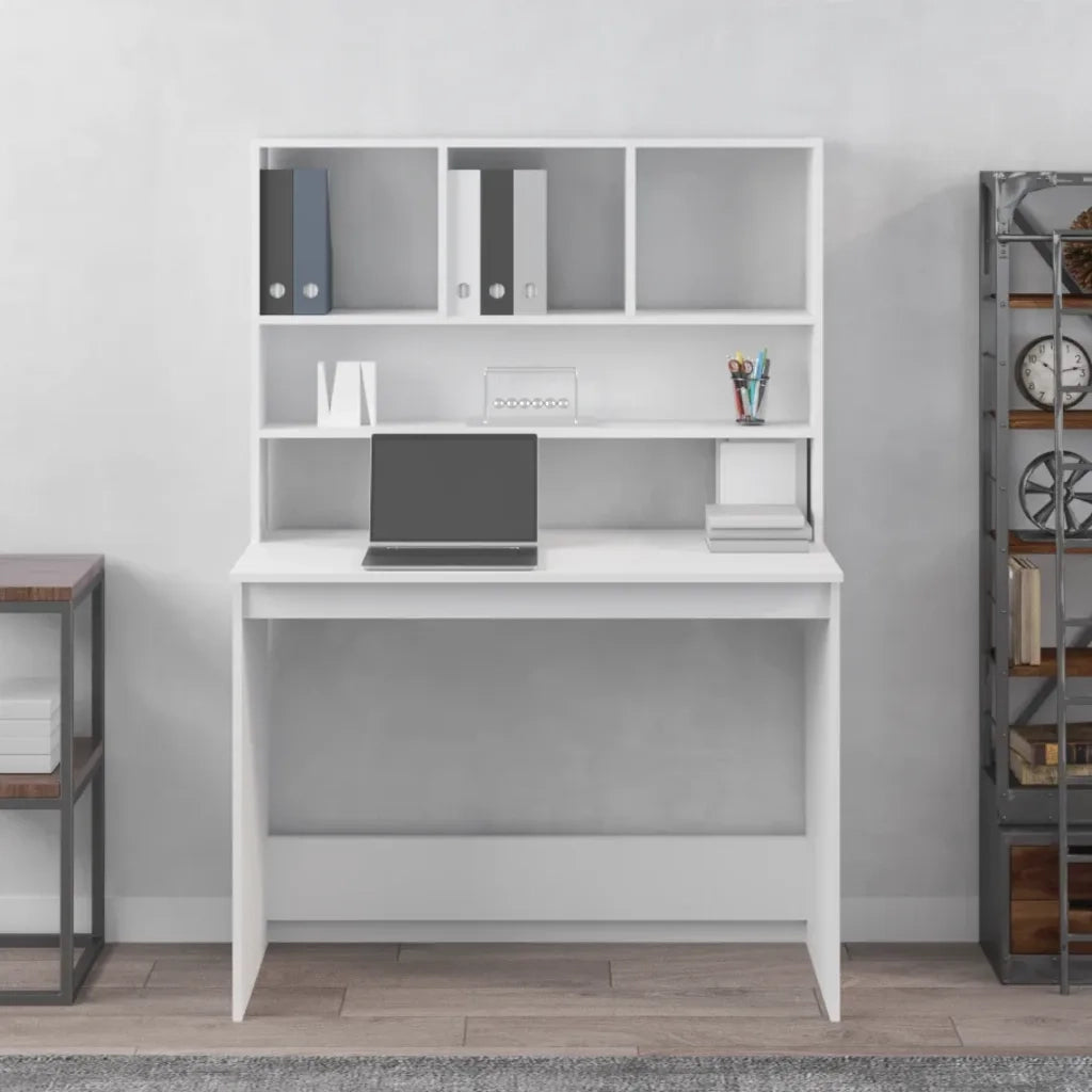 Scrivania con Mensole-Scrivanie per ufficio e studio Bianca 102x45x148 cm in Legno Multistrato