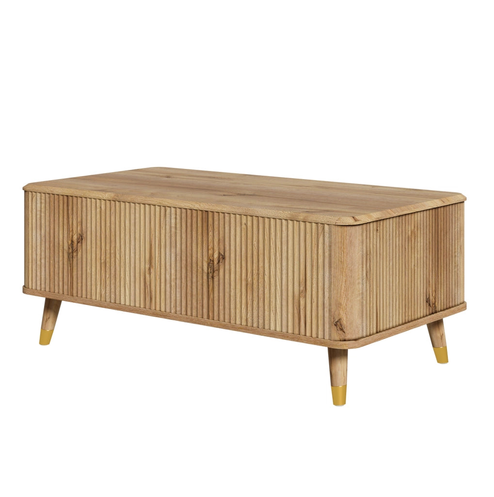 Tavolino da caffè sollevabile con vano contenitore 97x52x56;5 cm MDF e legno naturale