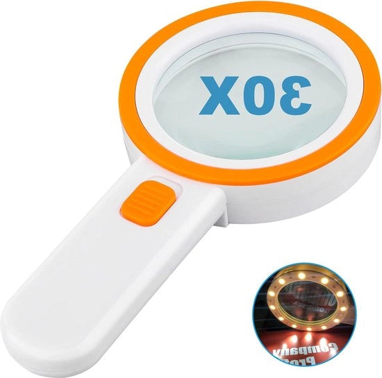 Verglassio portatile con 12 illuminazione LED 30x lente doppia vetro - lente di ingrandimento portatile illuminata per anziani - lettura monete francobolli carta esame degenerazione maculare
