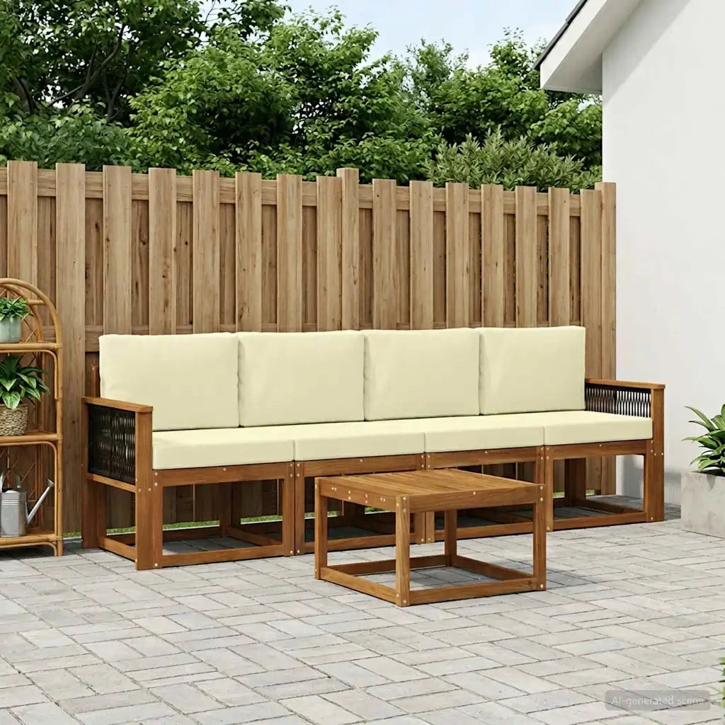 Set di divani da esterno con cuscino 4 pcs Naturale e Crema