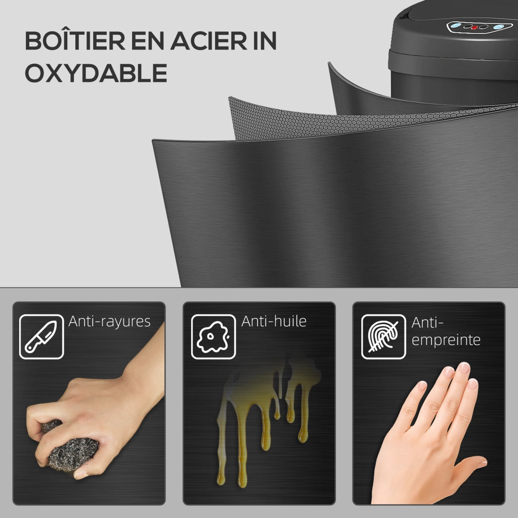 Cestino Cucina Automatico 50L ¨C zephmum ¨C Acciaio Inox, Nero, 30.5x30.5x85cm
