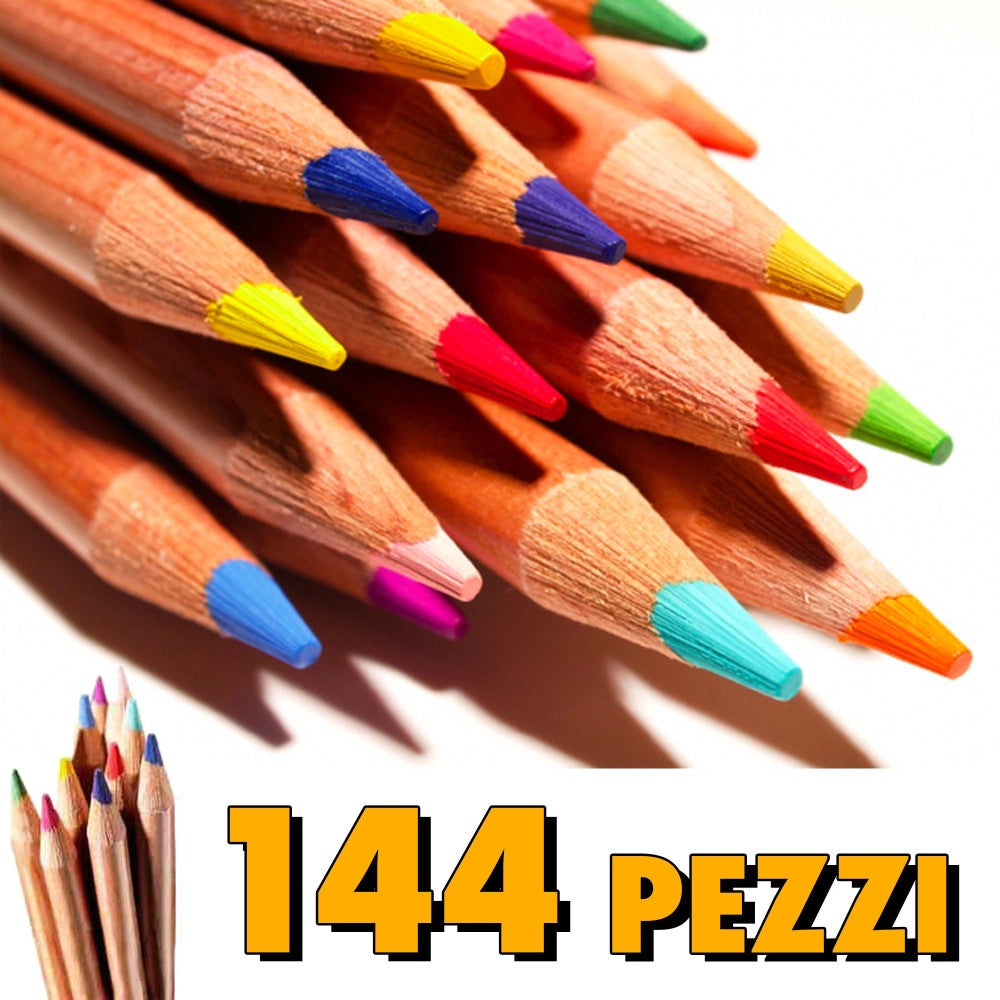 Trade Shop - Confezione Set Di 144 Pastelli Matite Colorate Con Punta Spessa Color Legno -