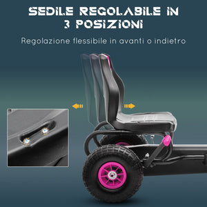 Go Kart a Pedali per Bambini 5-12 Anni 121x58x61 cm in Metallo e PP Rosa e Nero