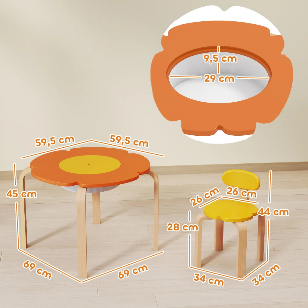Set tavolo e sedie per bambini 5 pezzi ¨C zephmum ¨C Legno colorato con tasche di stoccaggio