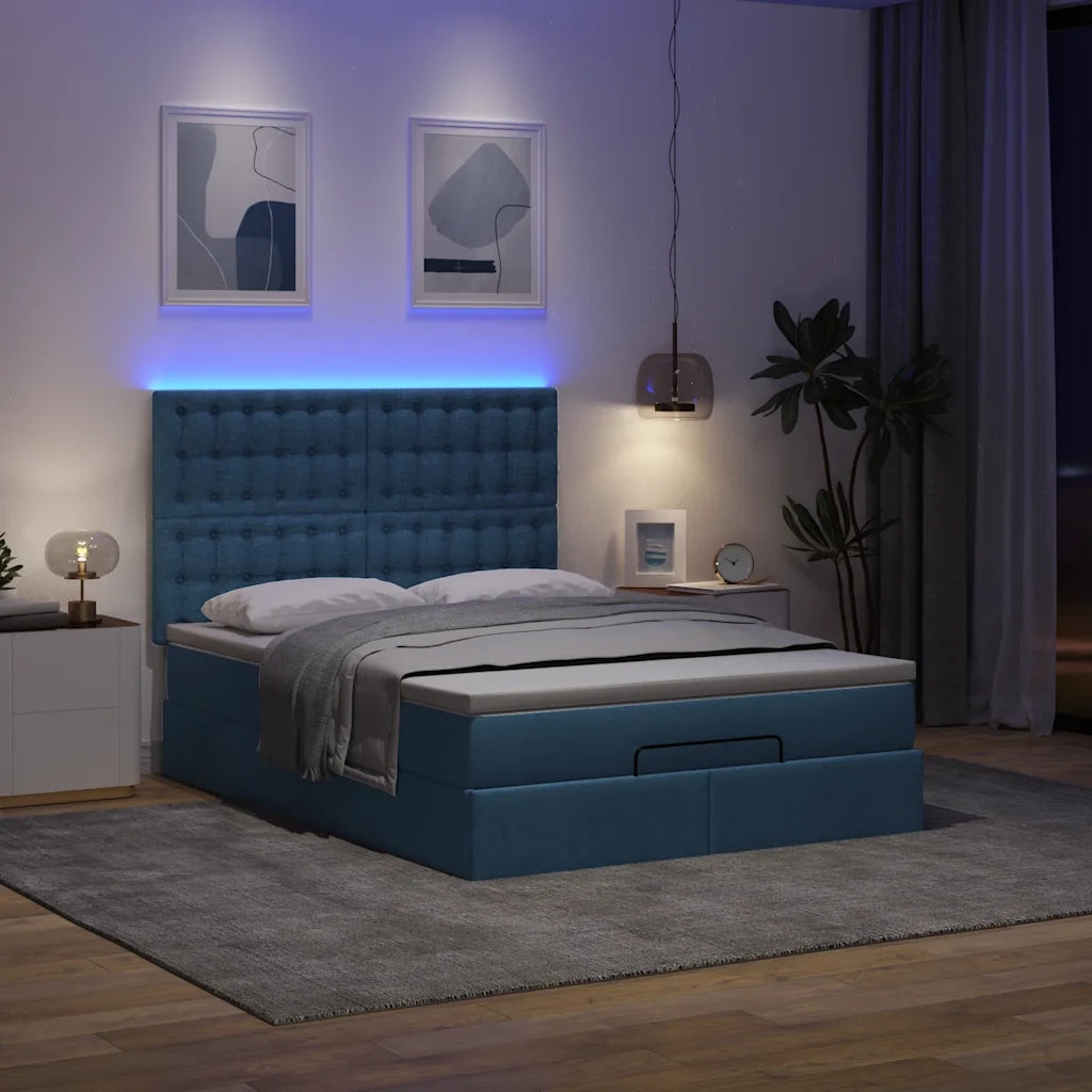 Struttura Letto Pouf con Materasso Blu 140x190 cm in Tessuto 3314175