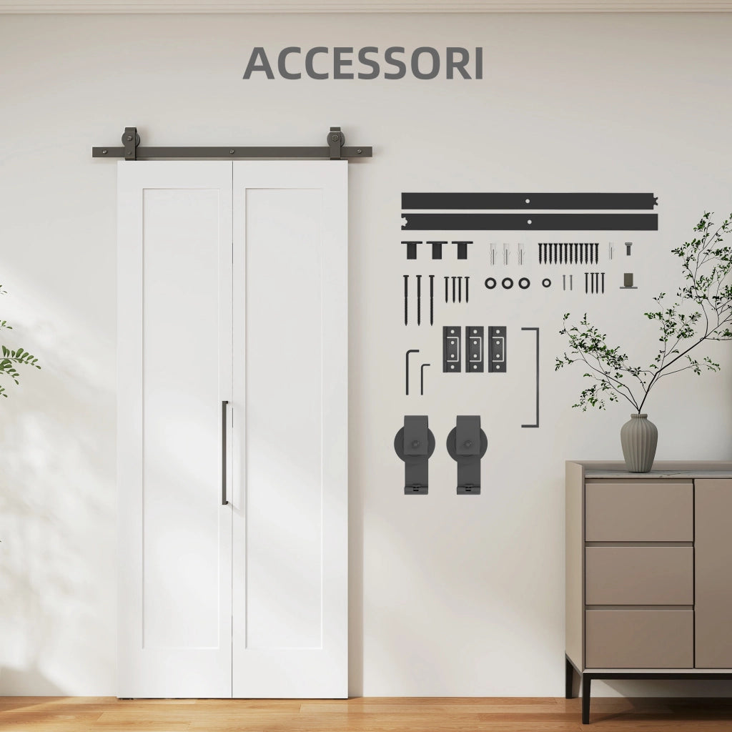 Porta Scorrevole a Libro 90x210 cm con Superficie Verniciabile in MDF e Carbonio Bianco