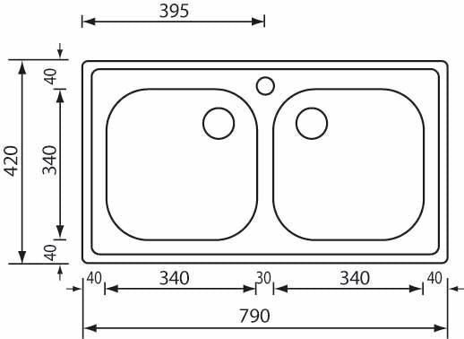 CM Aurora 79 x 42 2V Lavello ad incasso Rettangolare Acciaio inossidabile