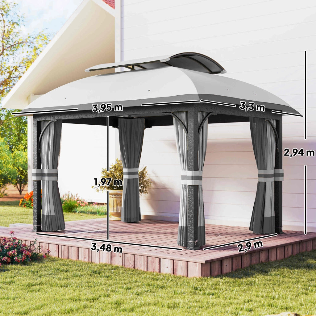 Gazebo da giardino ¨C zephmum ¨C grigio chiaro 330x400 cm con tende in rete