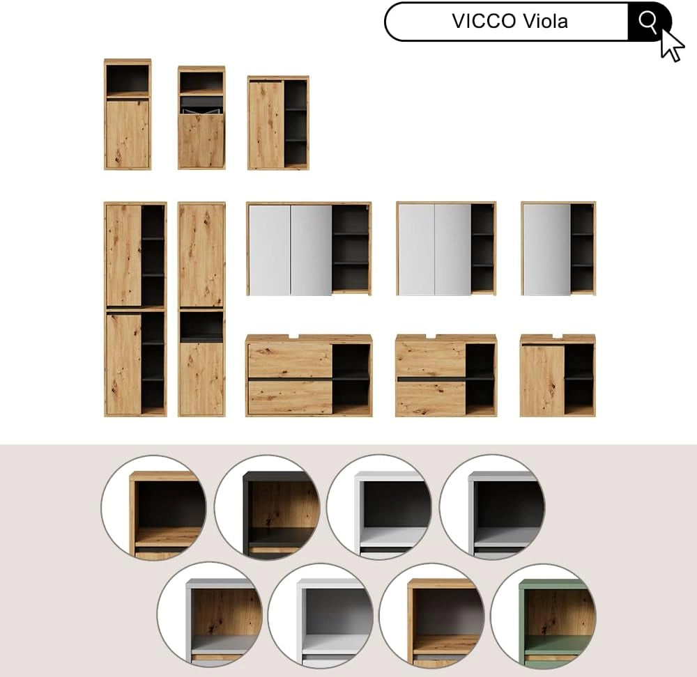 Mobile sottolavabo per bagno Viola, Artigiano/grigio, 80 x 60 cm con 2 cassetti