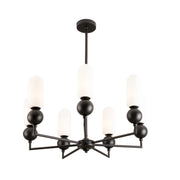 Lampadario industriale nero, globi ovali bianchi 7xG9